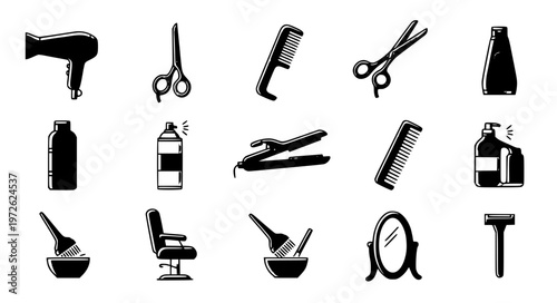 Stylized hair care beauty thin line icon set vector EPS10 isolated on white
