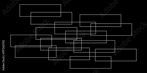 abstract black and white geometric line pattern seamless vector illustration with overlapping rectangles and modern minimal technology inspired design