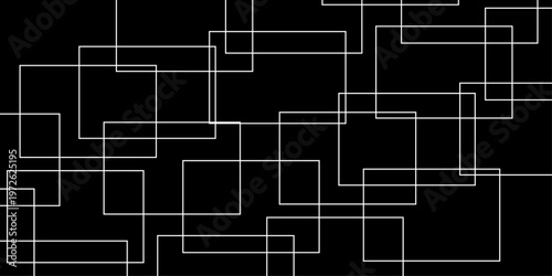 abstract black and white geometric line pattern seamless vector illustration with overlapping rectangles and modern minimal technology inspired design