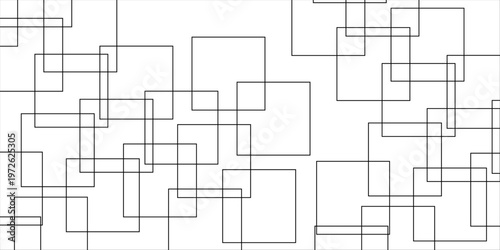 abstract black and white geometric line pattern seamless vector illustration with overlapping rectangles and modern minimal technology inspired design
