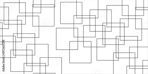 abstract black and white geometric line pattern seamless vector illustration with overlapping rectangles and modern minimal technology inspired design