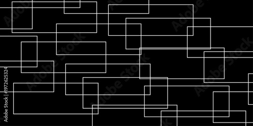 abstract black and white geometric line pattern seamless vector illustration with overlapping rectangles and modern minimal technology inspired design