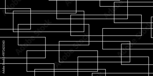 abstract black and white geometric line pattern seamless vector illustration with overlapping rectangles and modern minimal technology inspired design