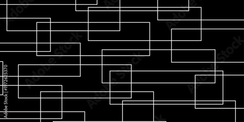 abstract black and white geometric line pattern seamless vector illustration with overlapping rectangles and modern minimal technology inspired design