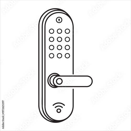 A black and white drawing of a smart door handle