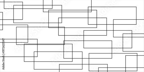 abstract black and white geometric line pattern seamless vector illustration with overlapping rectangles and modern minimal technology inspired design