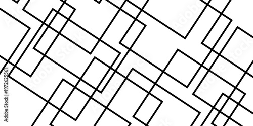 abstract black and white geometric line pattern seamless vector illustration with overlapping rectangles and modern minimal technology inspired design