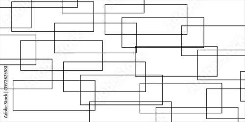 abstract black and white geometric line pattern seamless vector illustration with overlapping rectangles and modern minimal technology inspired design