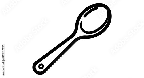 Minimalist black-and-white illustration of a single spoon with a hollow handle.