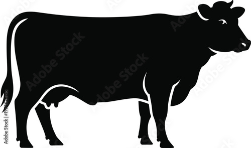 Black cow silhouette, cattle icon, livestock illustration, farm animal vector