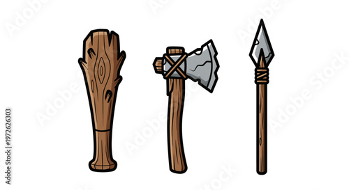 Wooden Log and Hunting Tools.