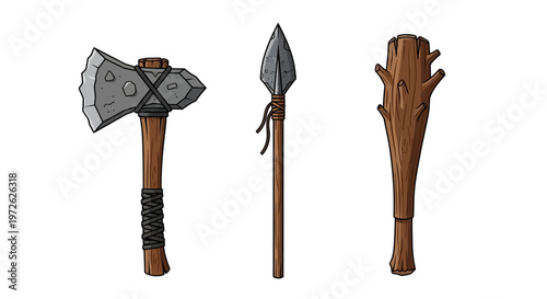 Viking axe and spear set medieval.
