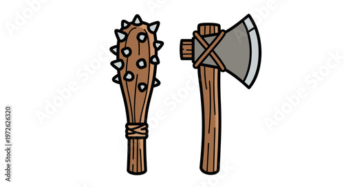 Mace and battle axe medieval weapons.