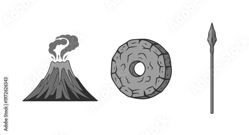 Ancient stone spear and shield volcano.