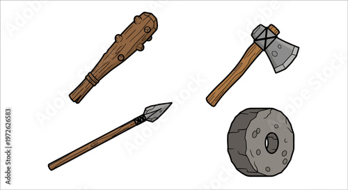 Ancient stone age hunting tools set.