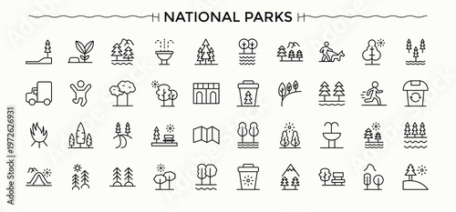 City Park line icon set. Park icon set. Contains such symbols as outdoor, town, recreation, landscape, infrastructure, house, park and more. Editable stroke. Vector illustration.