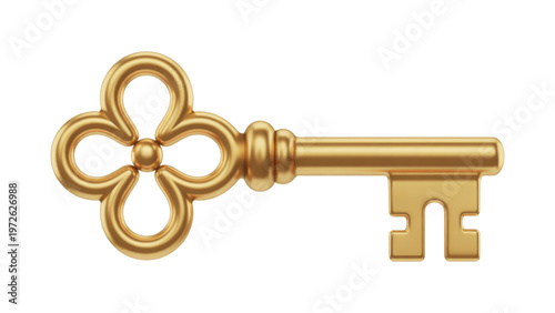 An intricately designed golden key with a decorative bow pattern on its head Vector