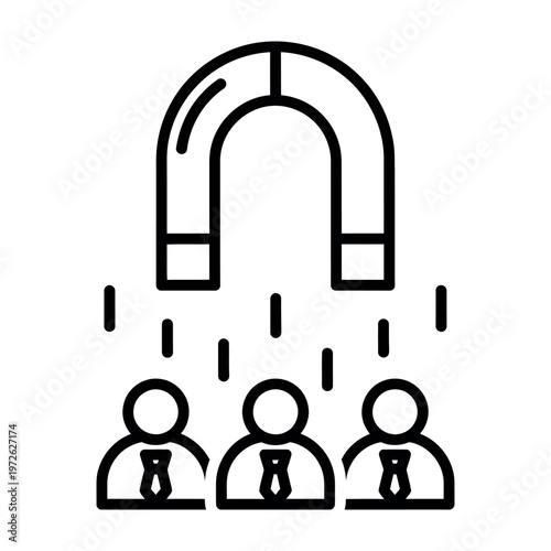Magnet attracting people icon representing recruitment and talent acquisition strategy.