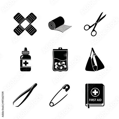 First aid kit medical supplies.