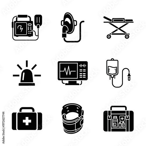 Medical Emergency Care Icons Set.