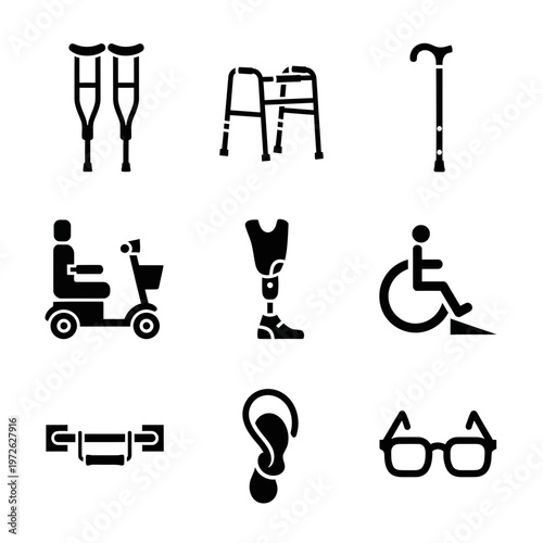 Disability aids and assistive devices icons.