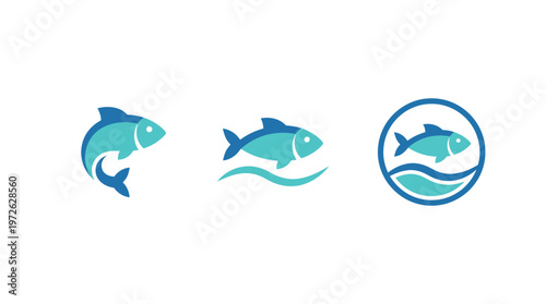 Abstract Fish Icons Set - Ocean, Sea, Fishing, Seafood, Marine Life