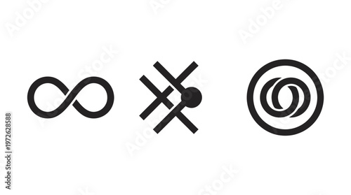 Abstract Symbols: Infinity, Intersecting Lines, and Linked Circles on White Background