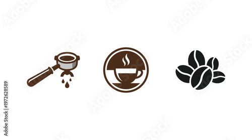 Coffee Icons: Portafilter, Cup, and Beans