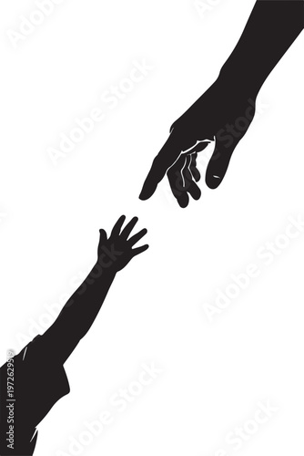 Child Reaching for Adult Hand with Gap – Separation, Hope and Lost Connection Concept