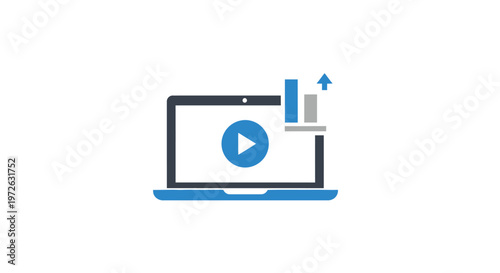 Video Marketing Analytics and Online Content Performance Growth on Laptop Screen, isolated white background.