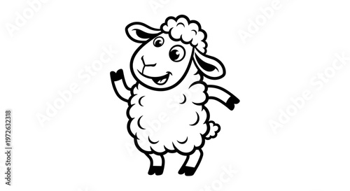 Cute cartoon sheep waving hello with a friendly smile and fluffy wool