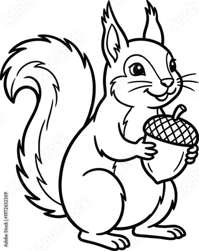 Cute cartoon squirrel holding an acorn tight