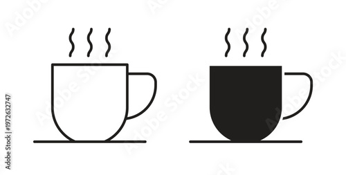 Hot coffee cup icon on white background. icon set