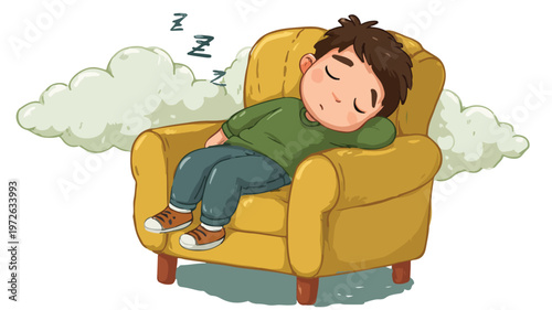 Peaceful Kid Sleeping on Armchair Vector Illustration