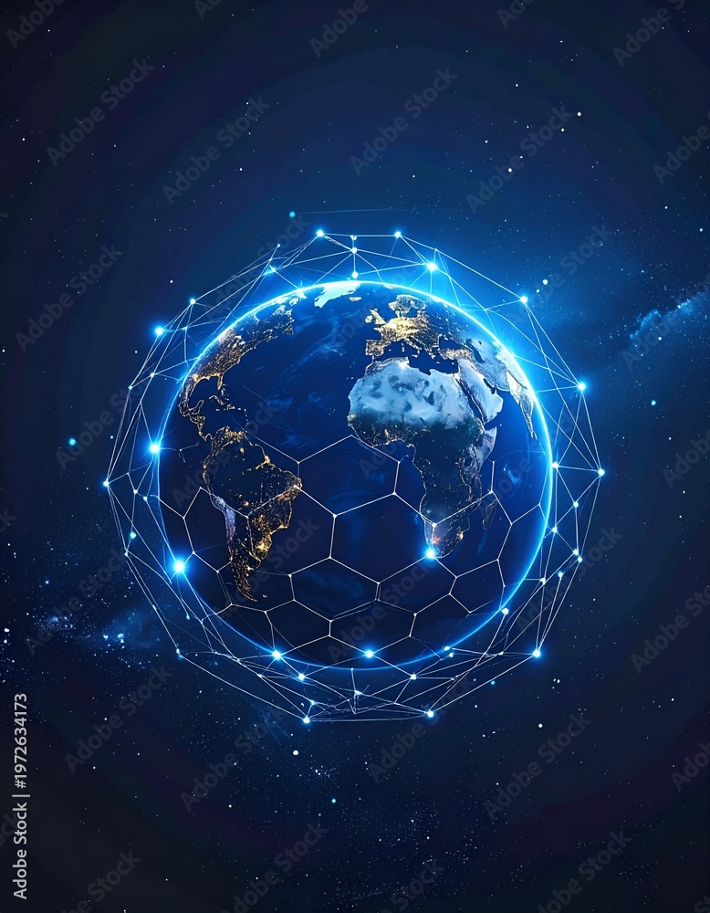 Naklejka premium Global Connectivity - A Networked Earth in the Digital Age.