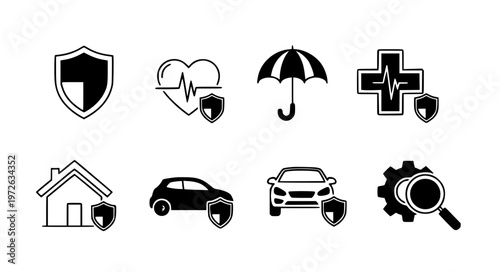 Stylized insurance protection thin line icon set vector EPS10 isolated on white