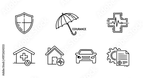 Minimal insurance protection thin line vector icon set EPS10 isolated