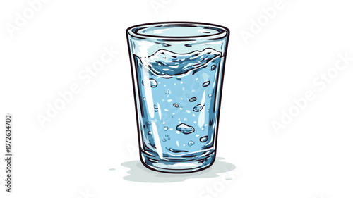 Refreshing Cartoon Vector Illustration of Half-Filled Glass of Water