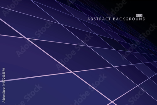 Abstract futuristic background with perspective. Dark purple neon tile floor copy space - geometric infinity retro design. Poster, banner, presentation template