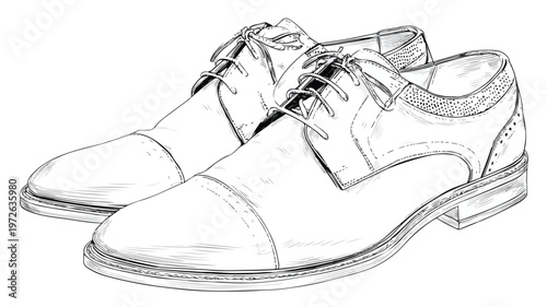 Elegant Men's Leather Shoes Vector Illustration on White Background