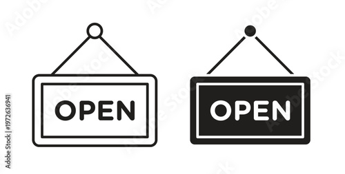 Open sign on white background. icon set