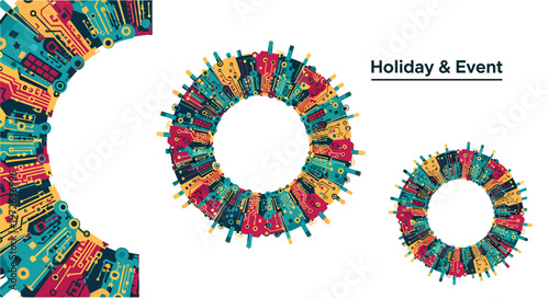 A vibrant, geometric circuit board illustration conveys innovation and complex systems, perfect for tech backgrounds or modern marketing campaigns wit