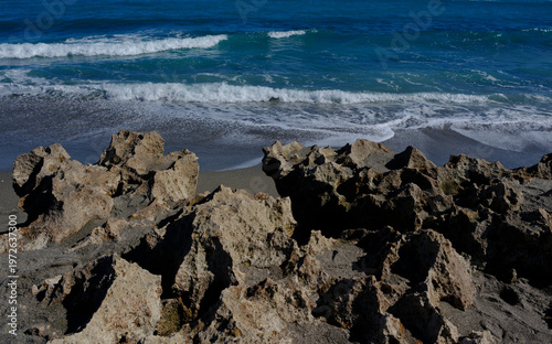 The coral rocky coast off Jupiter Island Beach in Florida