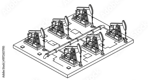 Array of Oil Pumpjacks on Production Platform.