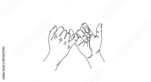 High Quality Black Continuous Line Two Hands Pinky Swear – Minimal Friendship & Trust Illustration