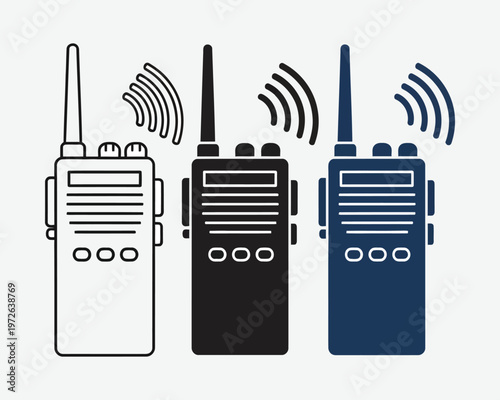 Three walkie talkies in different colors a communication device illustration