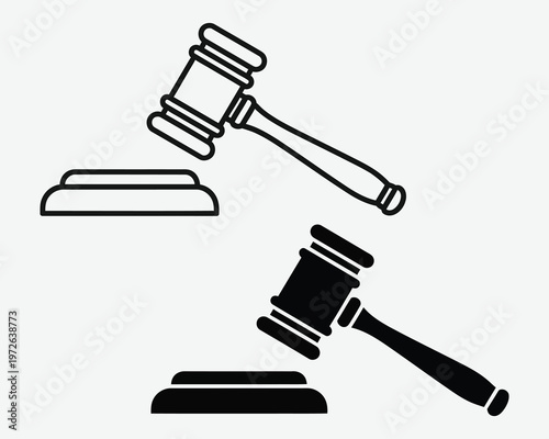 Gavel and sound block icon set justice law and legal proceedings