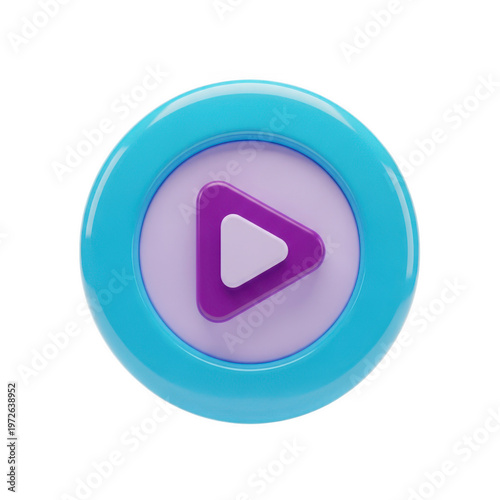 3D play button icon with purple and teal colors