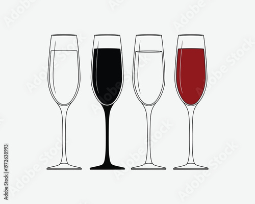 Title four champagne flutes with varying liquid levels and colors description a minimalist illustration of four champagne flutes each containing a different
