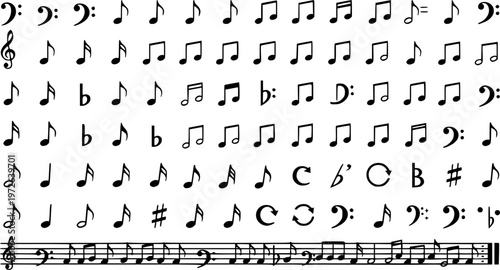 set of 100 Music notes icon set, Music notes symbol, vector illustration